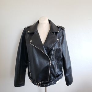 Vegan Leather Plus Size Biker Jacket